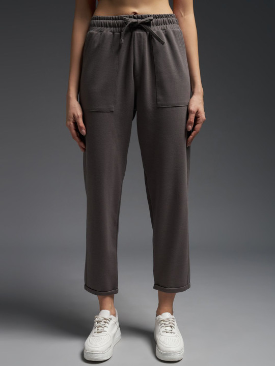 MKH Women Cotton Mid Rise Solid Track Pants