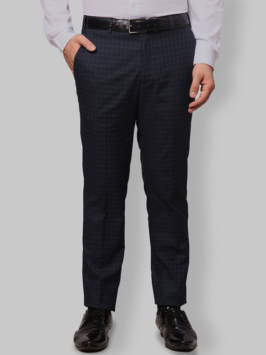 Park Avenue Men Solid Checked Slim Fit Trousers