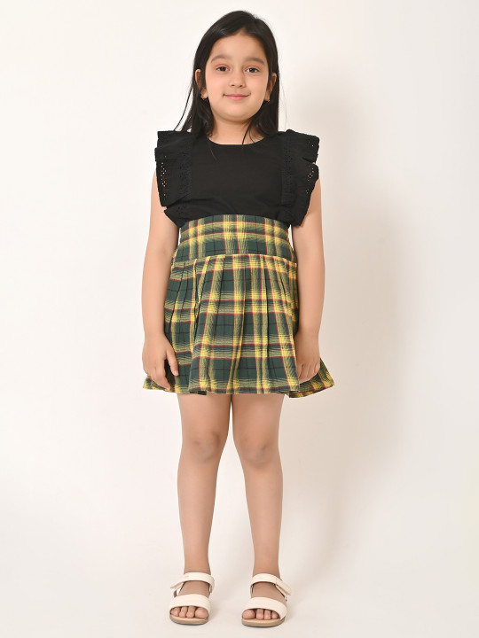 Cloth Bites Girls Checked Pure Cotton Above Knee Length Skirt