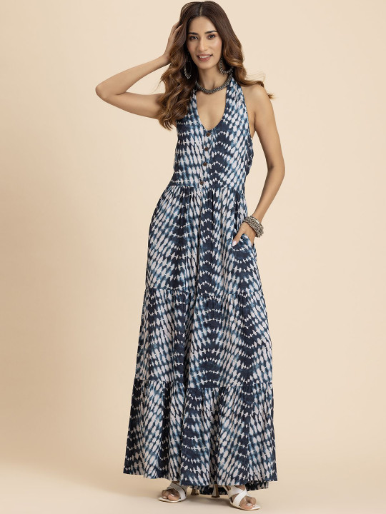 Moomaya Halter Neck Printed Basic Jumpsuit