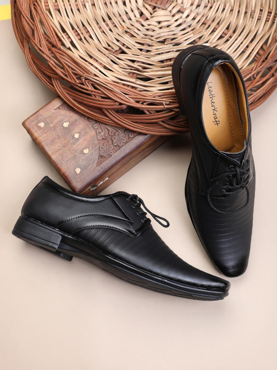 LeatherKraft Men Stacked Heel Lace-Up Formal Derbys