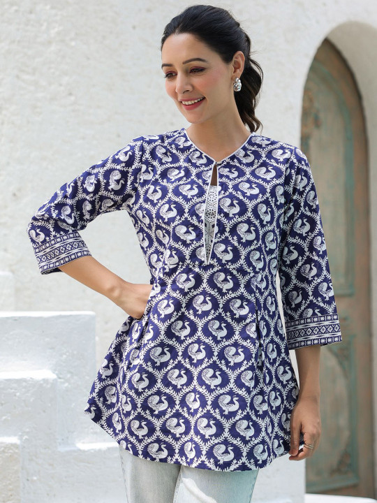 Rain & Rainbow Ethnic Motifs Printed Pure Cotton Kurti