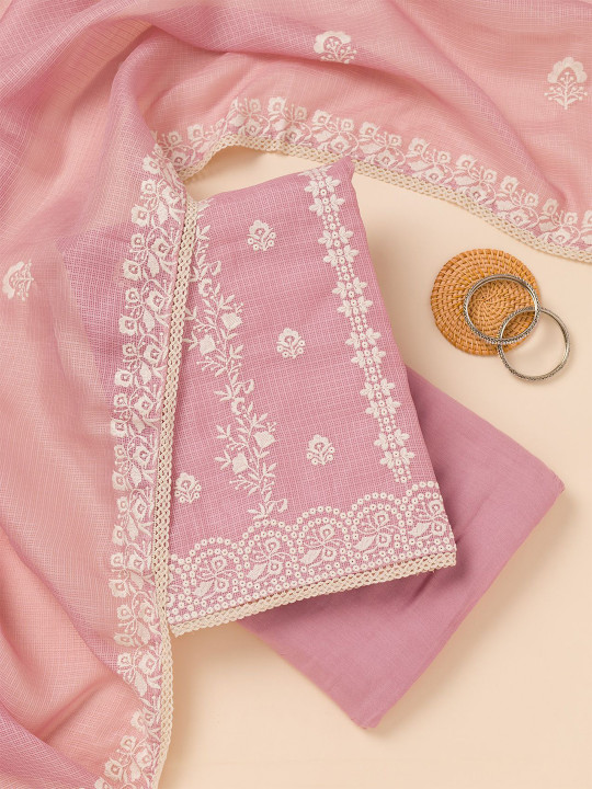 Koskii Women Floral Embroidered Thread Work Unstitched Dress Material