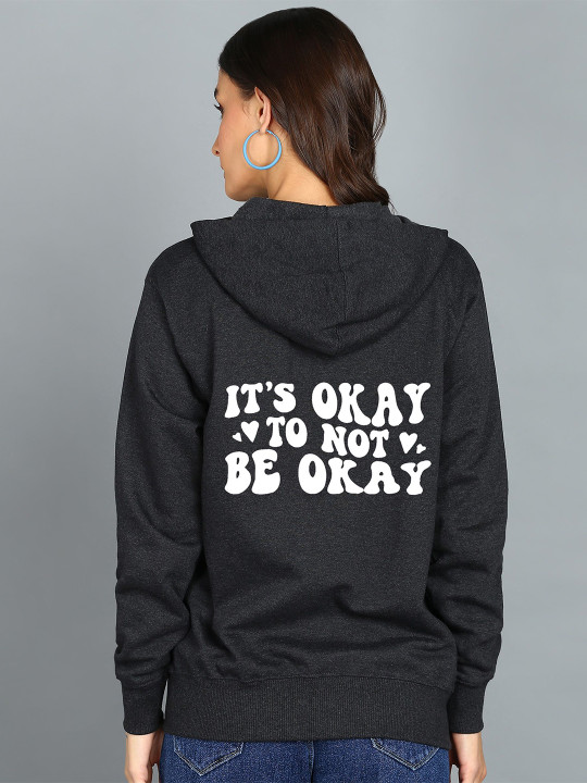 FALTU.CO Women Printed Zip Detail Hooded Cotton Sweatshirt