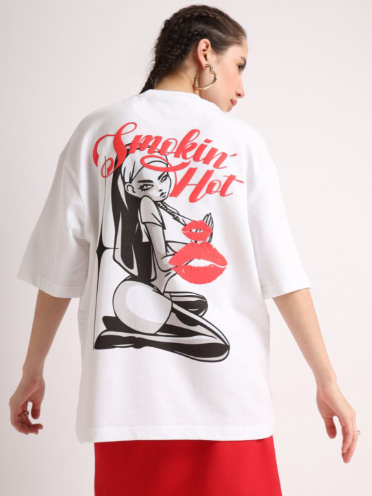 Weezy Women Cotton Round Neck Half Sleeve Graphic Puff Printed Oversized T-shirt
