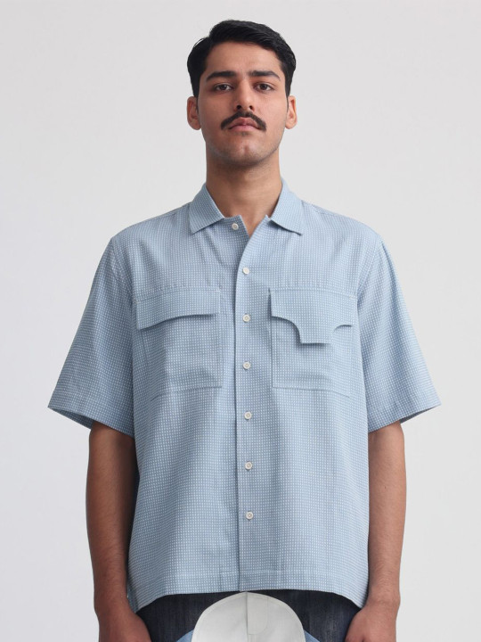 MARGN Men Relaxed Spread Collar Solid Cotton Casual Shirt