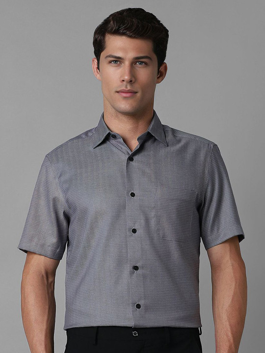 Louis Philippe Men Classic Spread Collar Textured Cotton Formal Shirt