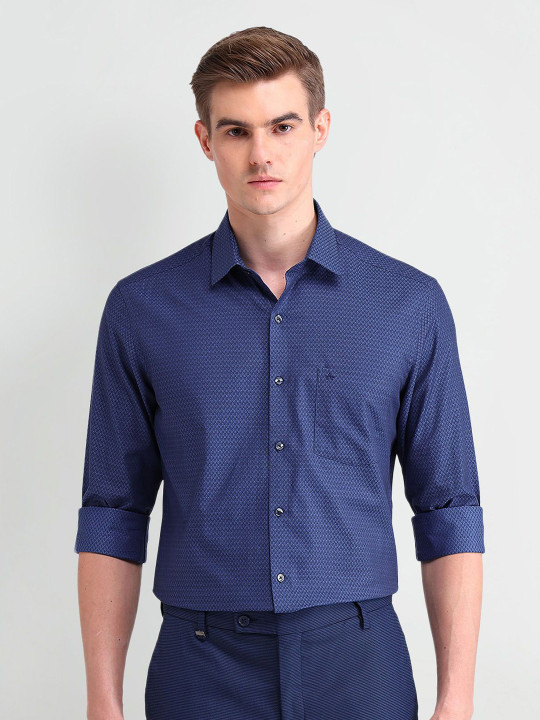 Arrow Men Comfort Spread Collar Micro Ditsy Printed Cotton Slim Fit Formal Shirt