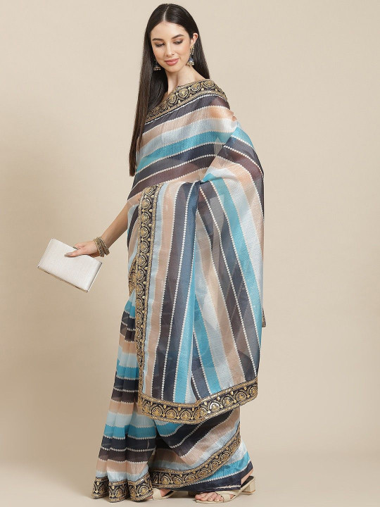 Anouk Striped Organza Saree