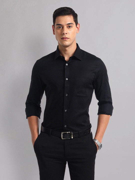 AD By Arvind Men Spread Collar Solid Cotton Formal Shirt