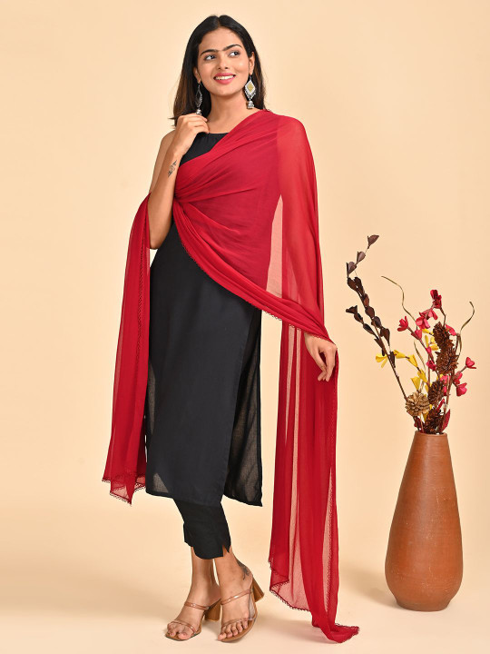 HELLA FASHIONS Taping Border Chiffon Dupatta