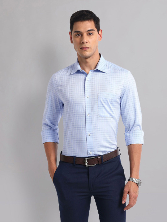 AD By Arvind Men Spread Collar Checked Cotton Formal Shirt