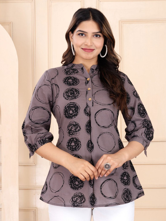 Cloth Bites Women Floral Printed Shirt Collar Cotton Top