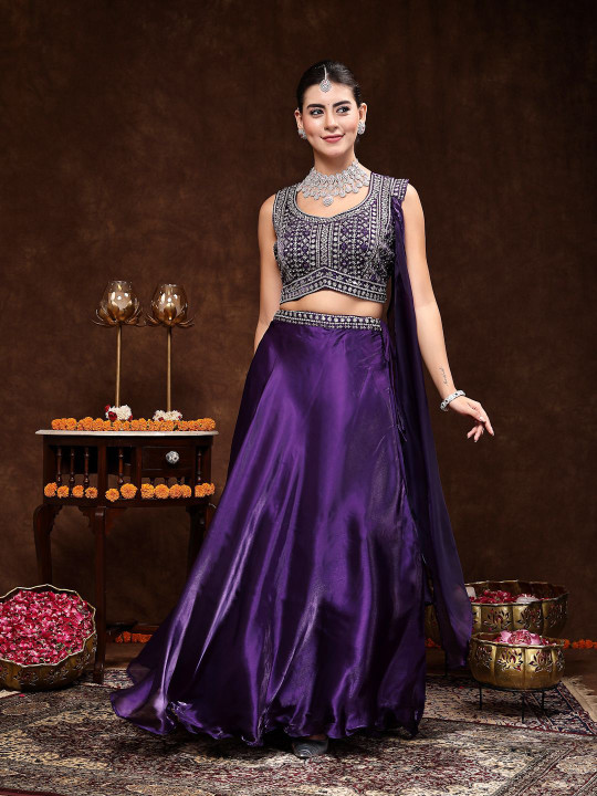 Stylum Embellished Mirror Work Ready to Wear Lehenga & Blouse With Dupatta