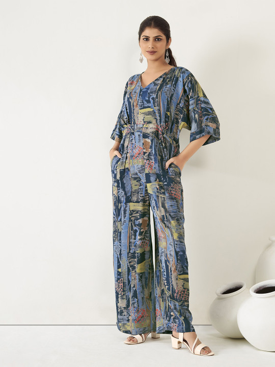 Anouk X fwd Women V-Neck Printed Waist Tie-Ups Basic Jumpsuit