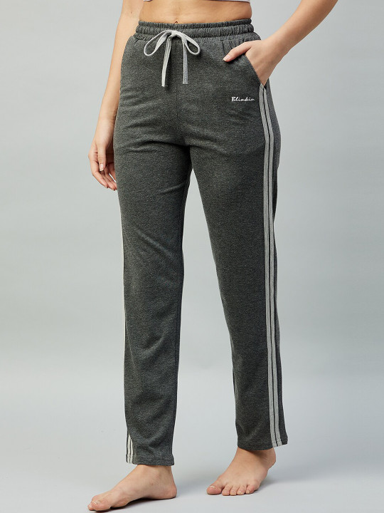 Blinkin Women Grey Solid Cotton Lounge Pants