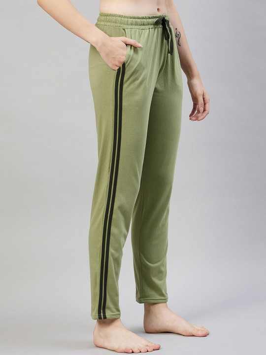 Blinkin Women Green Solid Cotton Lounge Pants