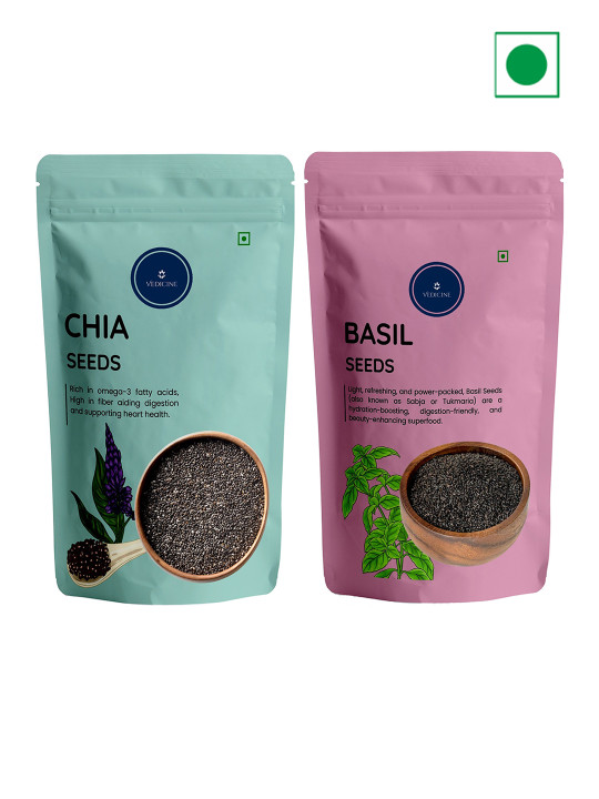 VEDICINE Set Of 2 Chia Basil Seeds - 500g Each