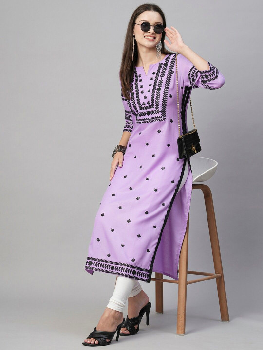 DIVASTRI Floral Embroidered Thread Work Straight Kurta