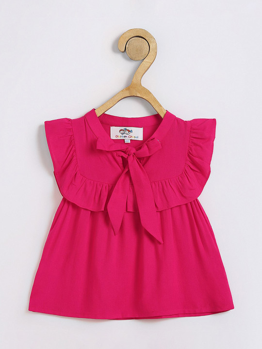 Chuppan chupai Girls Solid Ruffles Tie-Up Neck Top