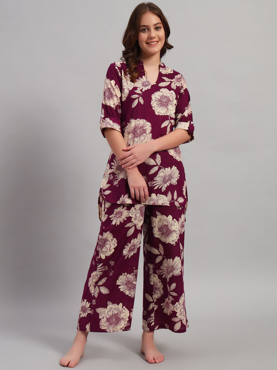 SEPHANI Women Pure Cotton Floral Print Night suit