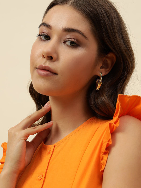 Beatnik Brass-Plated Contemporary Shaped Hoop Earrings