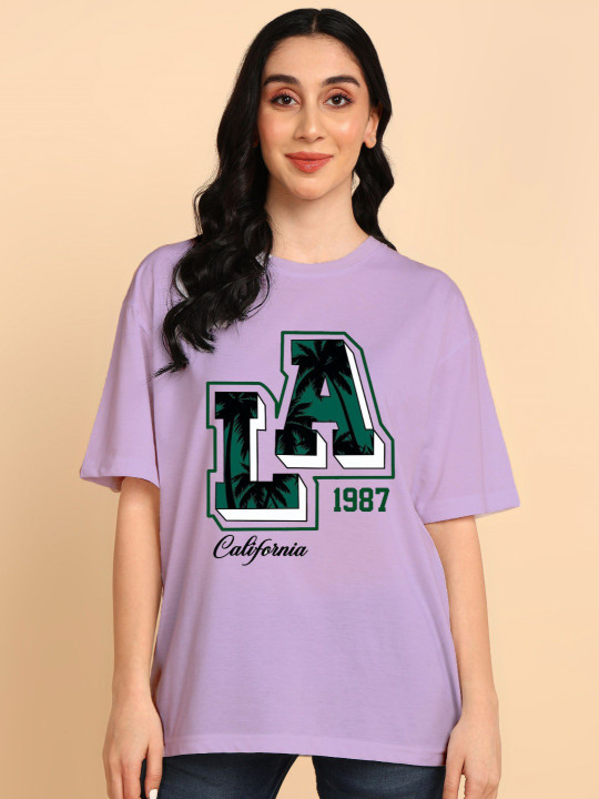 Adyavastram Women Typography Printed Round Neck Cotton Oversized T-shirt