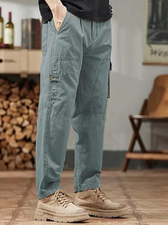 Men Regular Fit High Rise Cotton Cargo Trousers