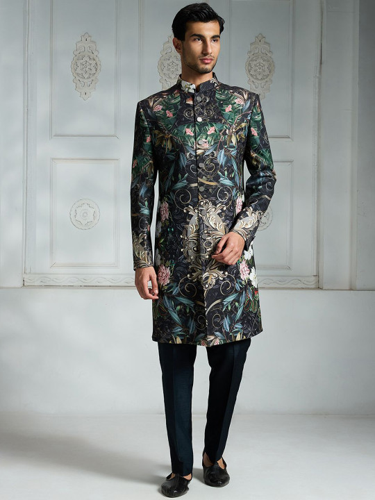 Rivaar By Rocky Star Floral Printed Sherwani Set