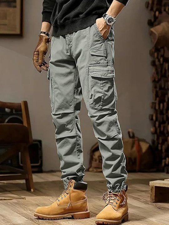R.Code by The Roadster Life Co. Men High-Rise Cotton Cargos Trousers