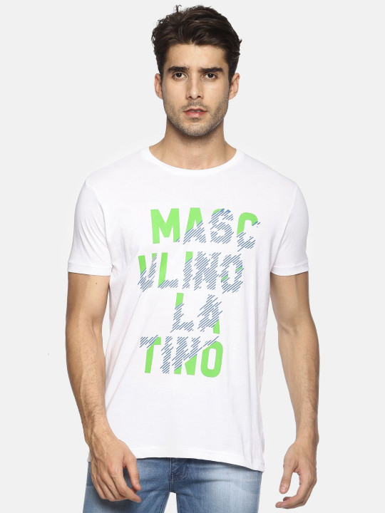 Masculino Latino Men Bio Finish Typography Printed Round Neck Cotton Slim Fit T-shirt