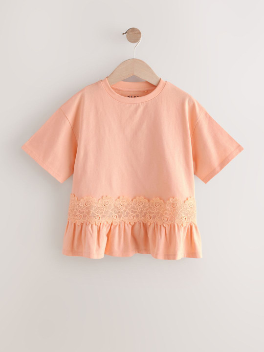 NEXT Kids Girls Lace Inset Pure Cotton Top
