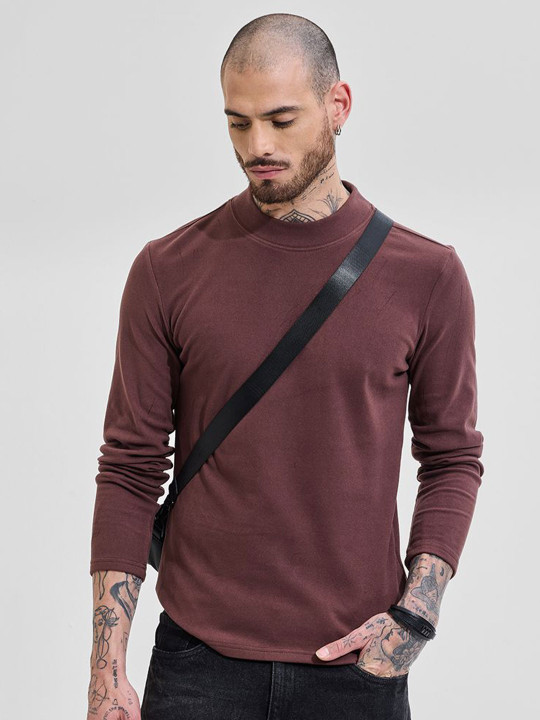 Snitch Men Snitch Brown Solid Pullover Sweater
