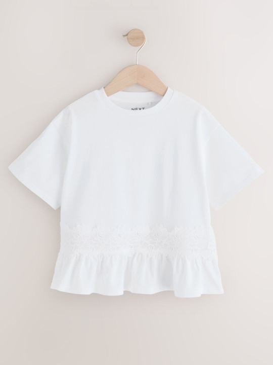 NEXT Kids Girls Lace Inset Pure Cotton Top