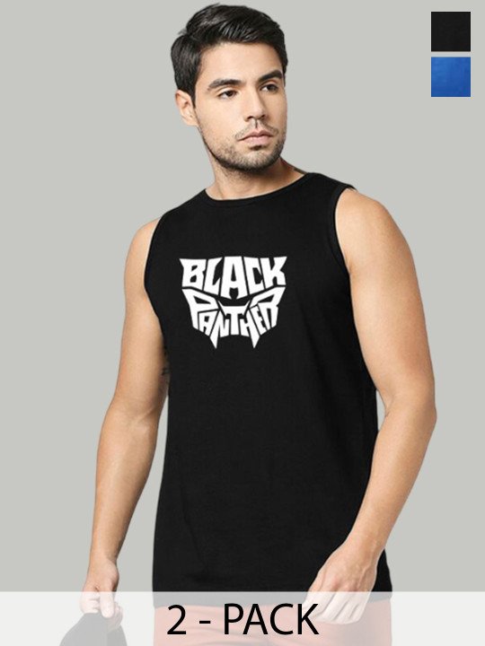 Organic Chics Pack Of 2 Printed Cotton Tank Vests Black Panther - Royal Deadpool_S