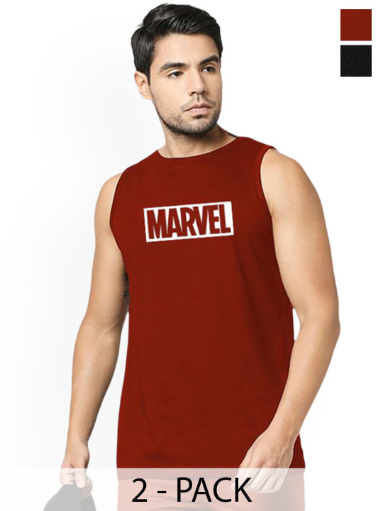 Organic Chics Pack Of 2 Printed Cotton Tank Vests Maroon Marvel - Black Punisher_S