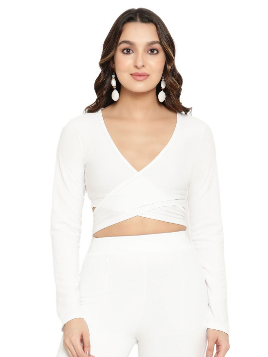 Sugathari Women White Crop Styled Back Top