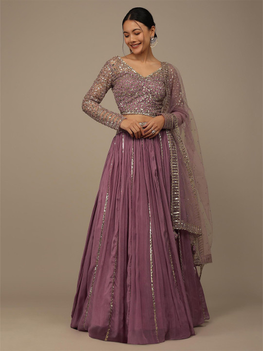 FABPIXEL Embroidered Sequinned Semi-Stitched Lehenga With Unstitched Blouse & Dupatta