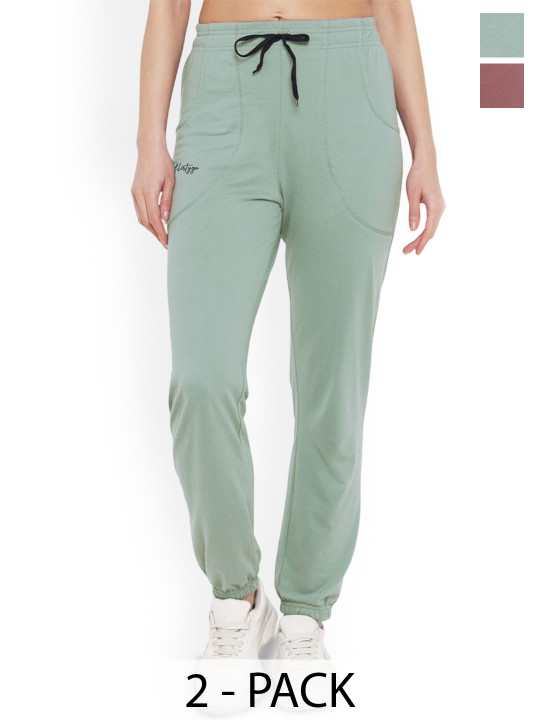 FFLIRTYGO Women Pack Of 2 Cotton Mid-Rise Breathable Joggers