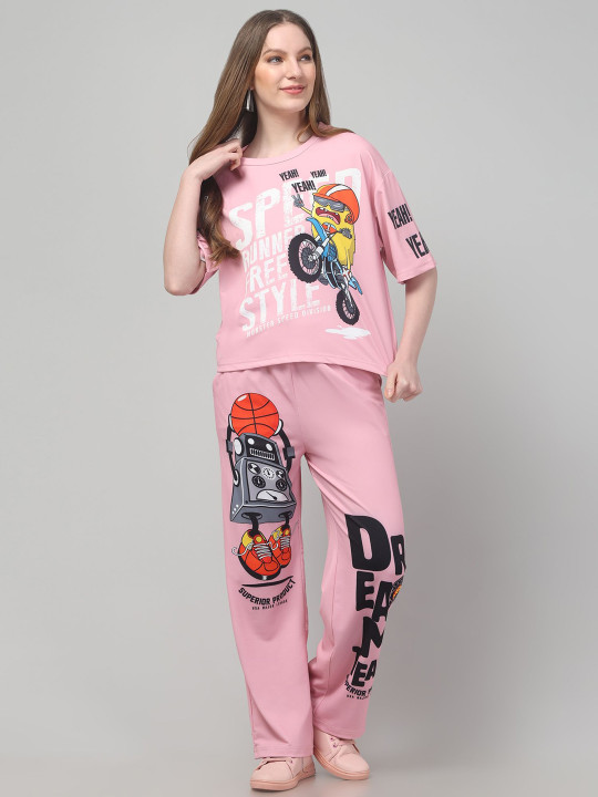 clobug Clobug Pink Printed T-Shirt & Trousers Co-Ord Set