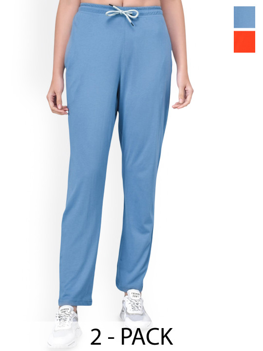 FFLIRTYGO Women Pack Of 2 Cotton Mid-Rise Trackpants