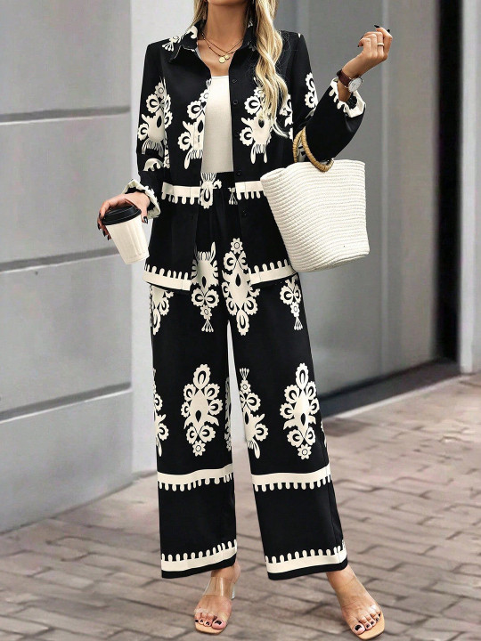 Outzidr Printed Shirt & Trousers Co-Ord Set