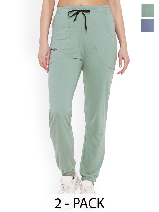 FFLIRTYGO Women Pack Of 2 Cotton Mid-Rise Breathable Joggers