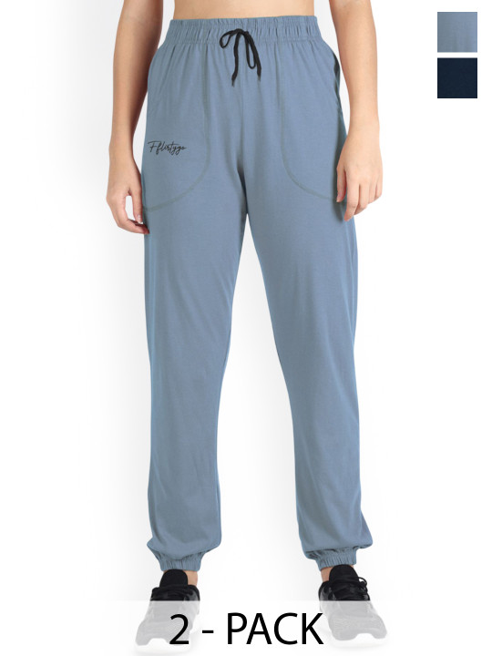 FFLIRTYGO Women Pack Of 2 Cotton Mid-Rise Breathable Joggers
