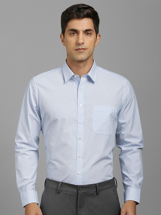 Louis Philippe Men Striped Spread Collar Slim Fit Cotton Formal Shirt