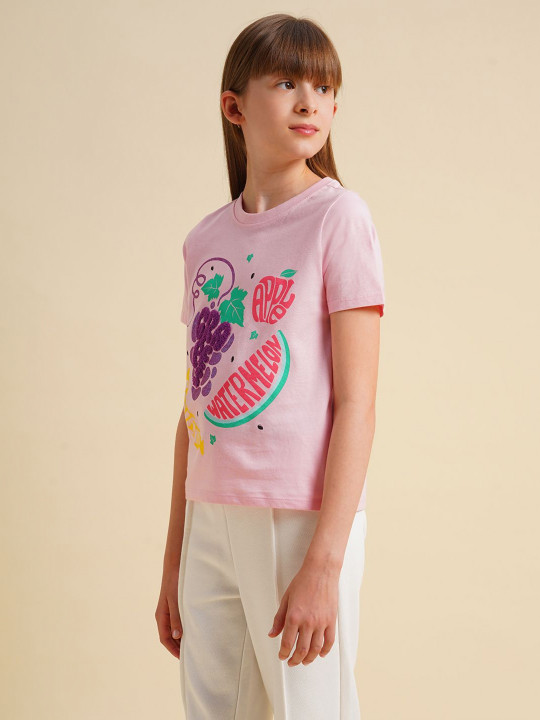 Vero Moda Girls Printed Extended Sleeves Pockets T-shirt