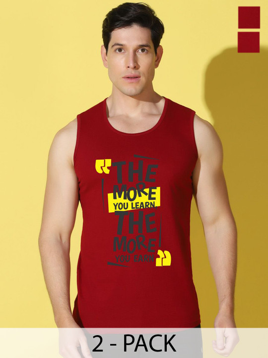 WOOSTRO Pack of 2 Printed Combed Cotton Innerwear Vests with Intelliease Technology