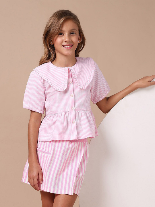 U.S. Polo Assn. Kids Striped Peter Pan Collar Cotton Top