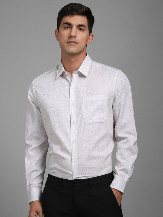 Louis Philippe Floral Printed Spread Collar Long Sleeves Slim Fit Cotton Shirt