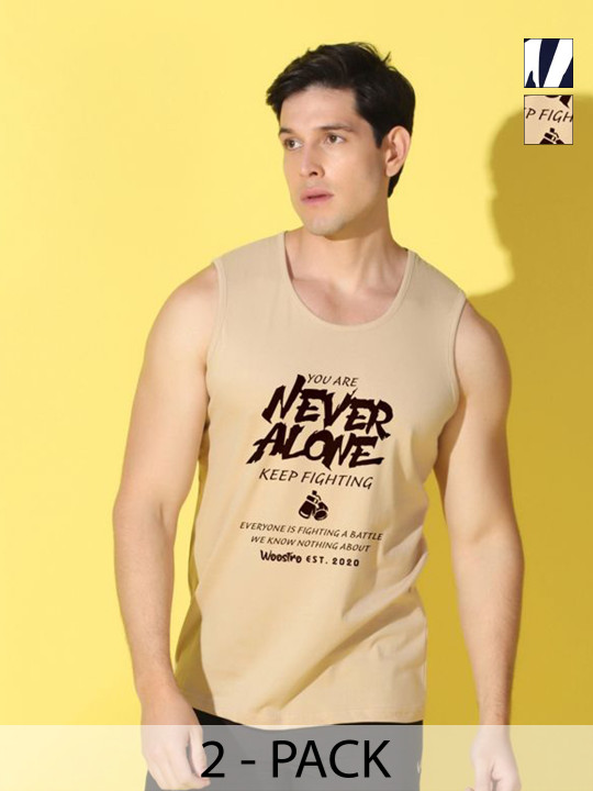 WOOSTRO Men Pack of 2 Typography Printed Slim Fit T-shirt